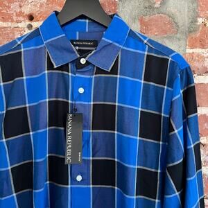 Banana Republic Men's Blue Plaid Shirt NWT M 21x29 MSRP $80